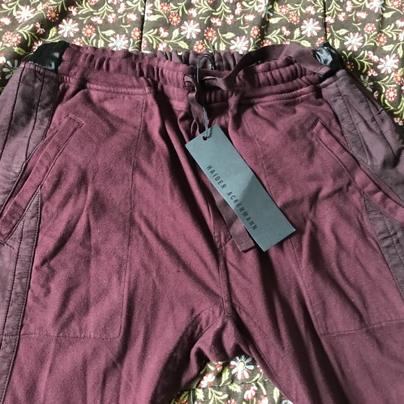 HAIDER ACKERMANN - Burgundy Twill-paneled Cotton Track Pants - Small - Picture 2 of 5